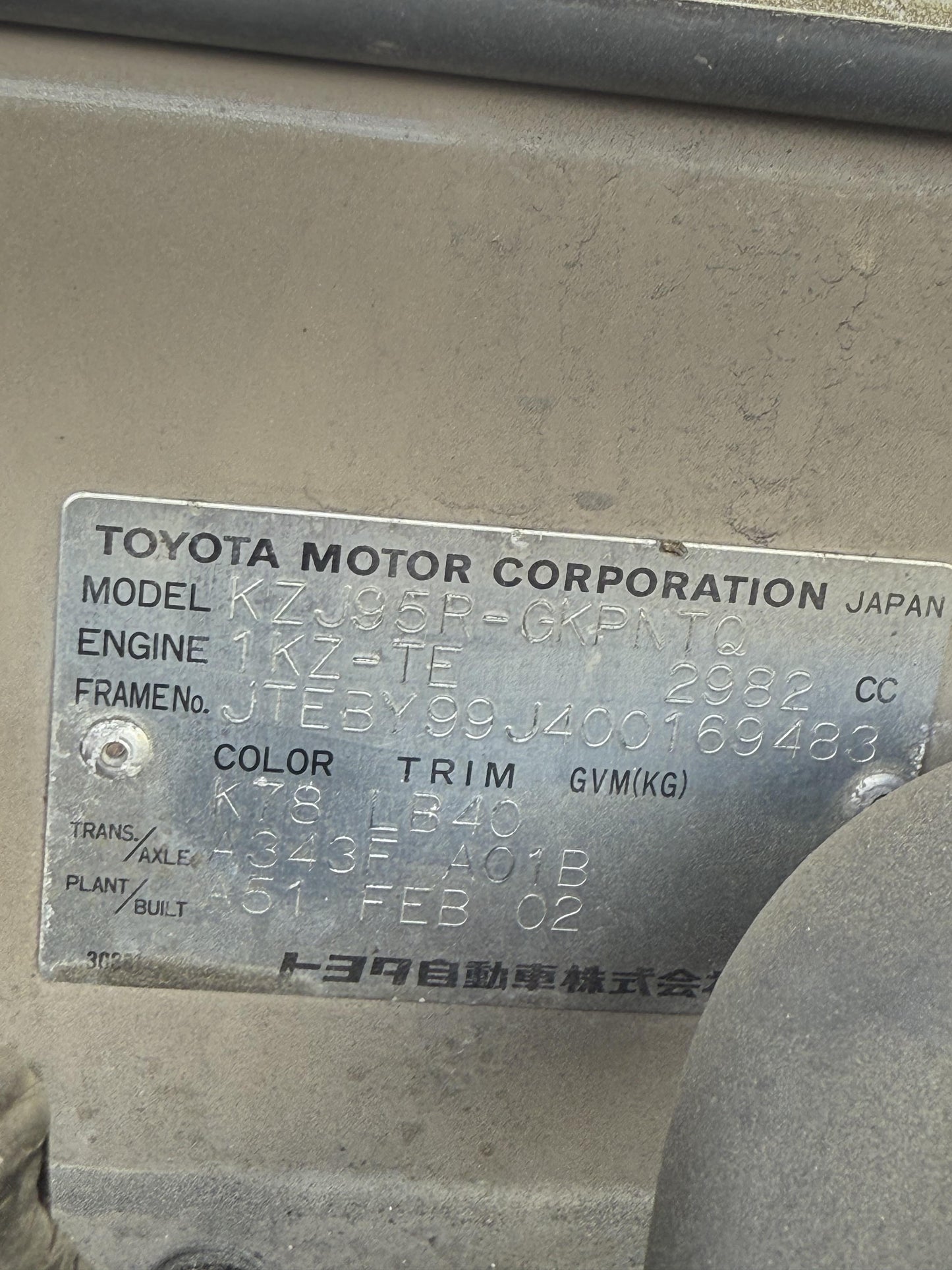 2002 Toyota Land Cruiser Prado 1KZ 0896778 WRECKING FOR PARTS ONLY